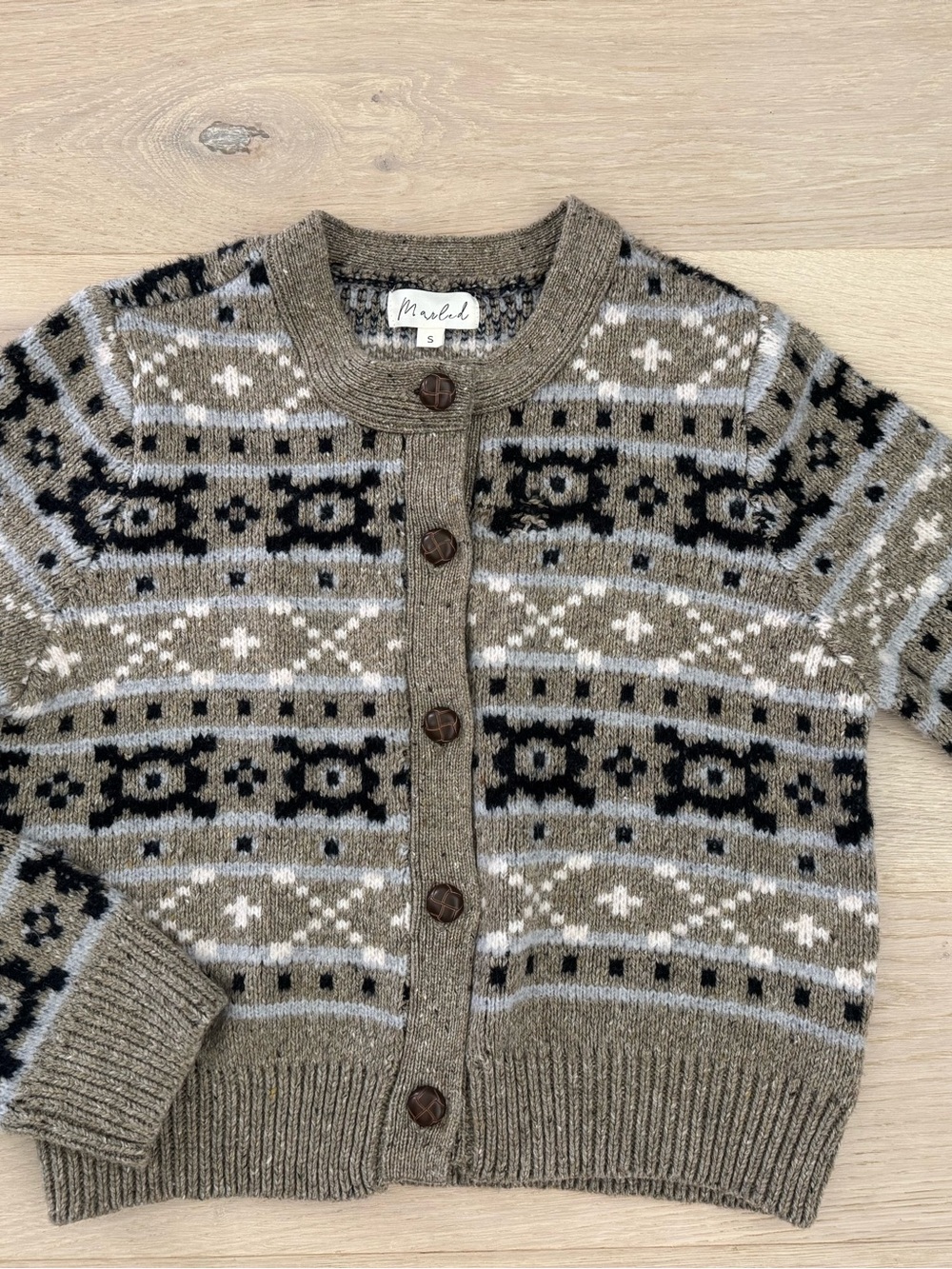 Brown Patterned Fair Isle Wool Cardigan Sweater